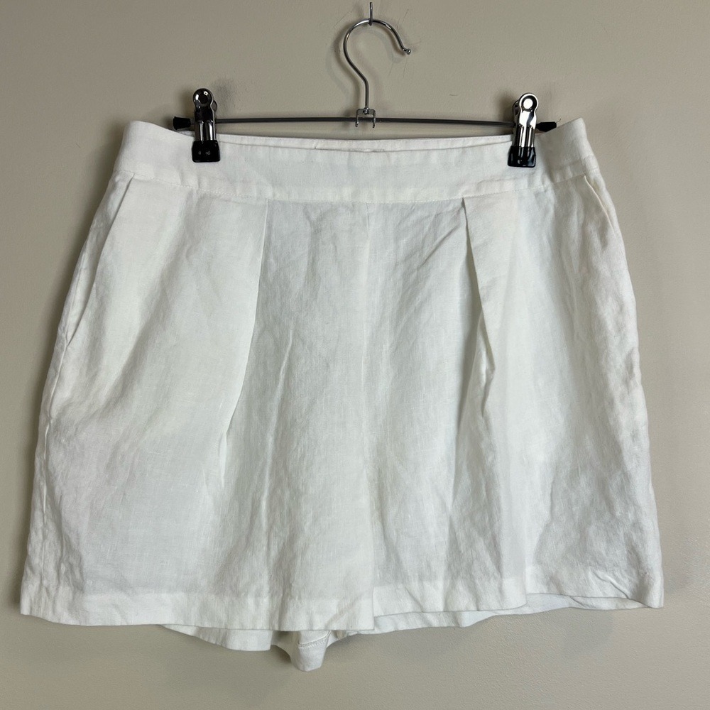 Bonpoint White Pleated 100% Linen High Waisted Shorts Size 40 US 8 Summer Sun - Picture 2 of 16